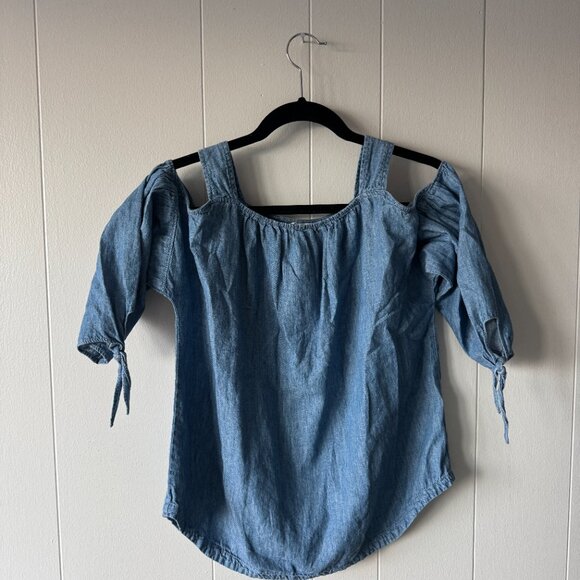Madewell Cold Shoulder Chambray Top Women’s Small Denim Off Shoulder Blouse - Picture 2 of 3